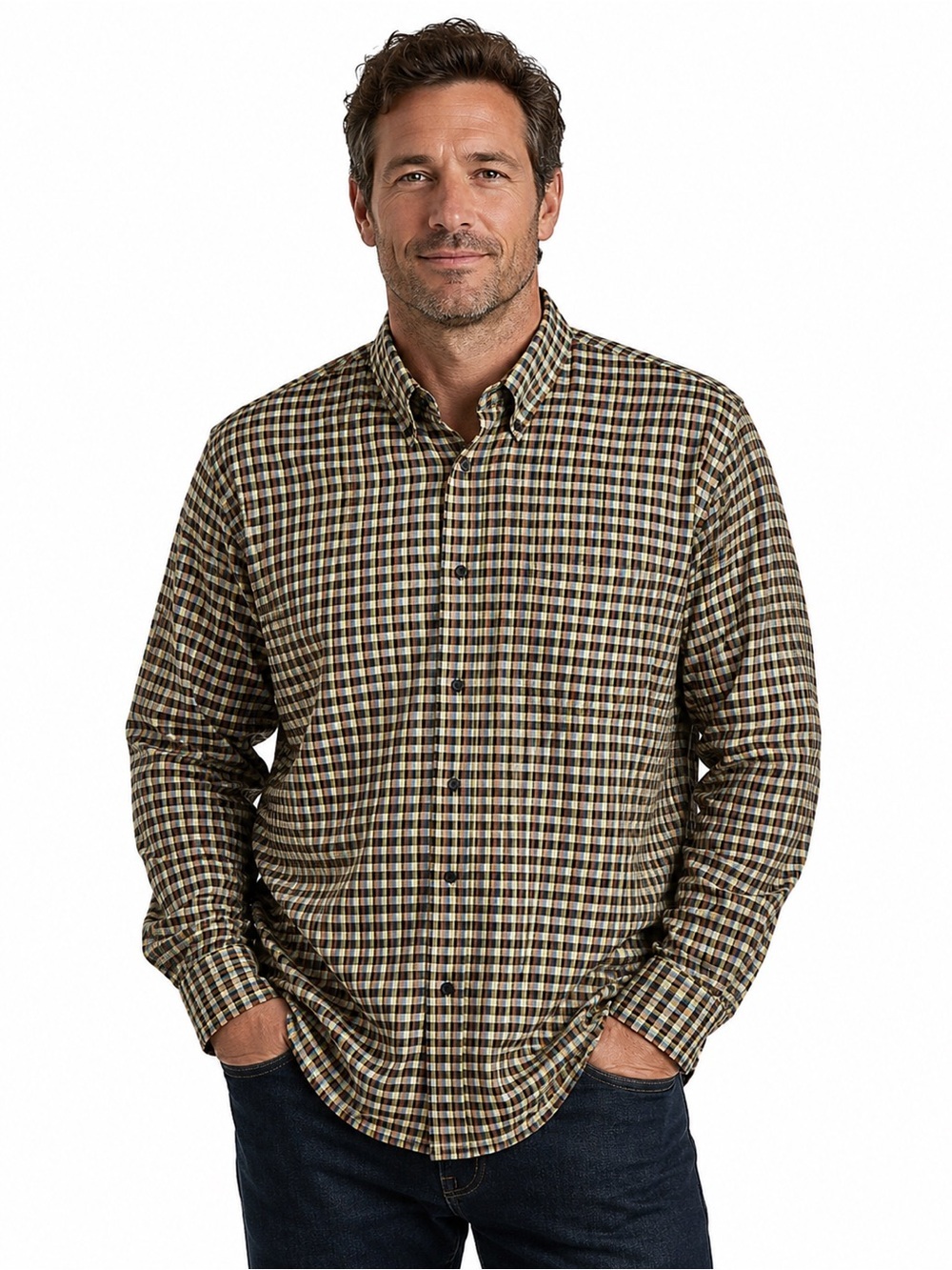 Jhane Barnes Men's XL Long Sleeve Button Down Shirt Plaid Woven In Japan Vintage